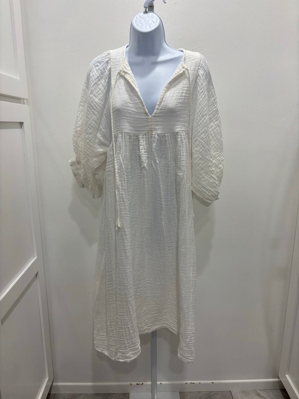 Daughters of India Kyra Midi Dress White Gauze Size Small